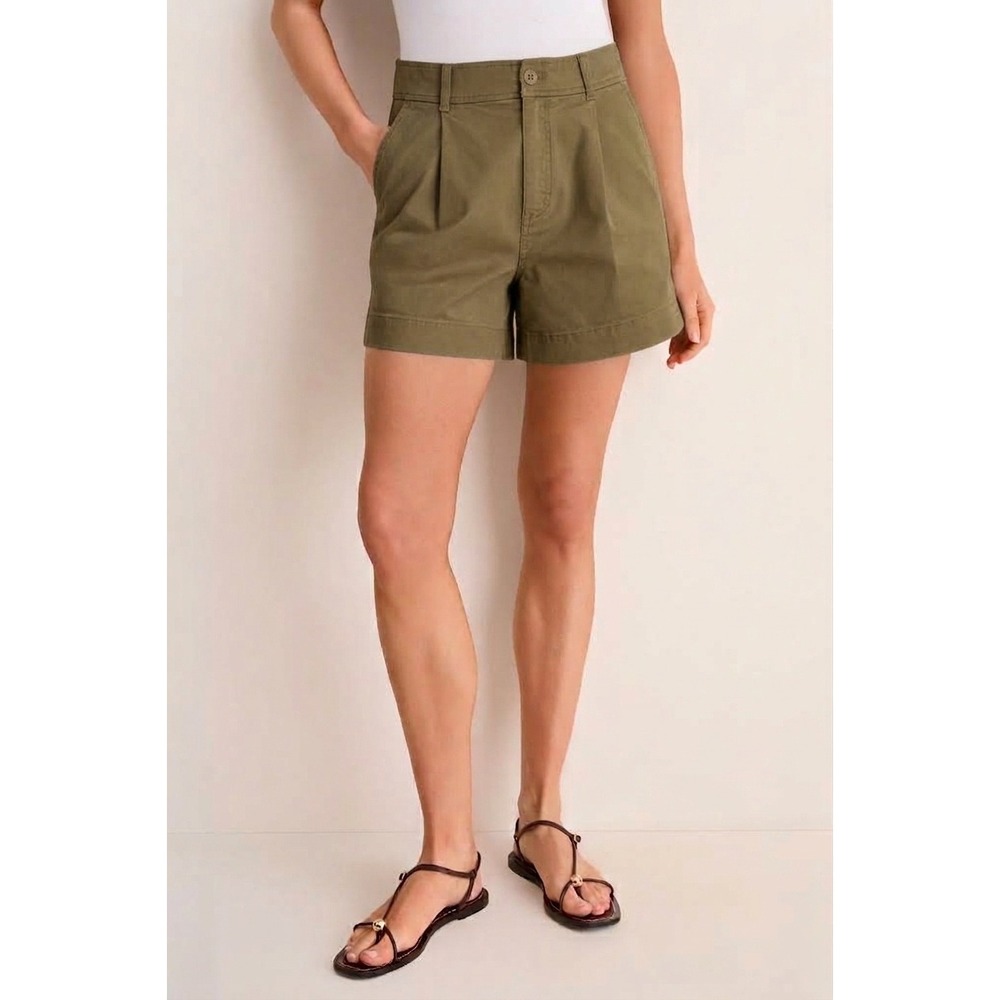 Tuckernuck Washed Olive Khaki Pleated Cuffed Chino Shorts Women Size 0